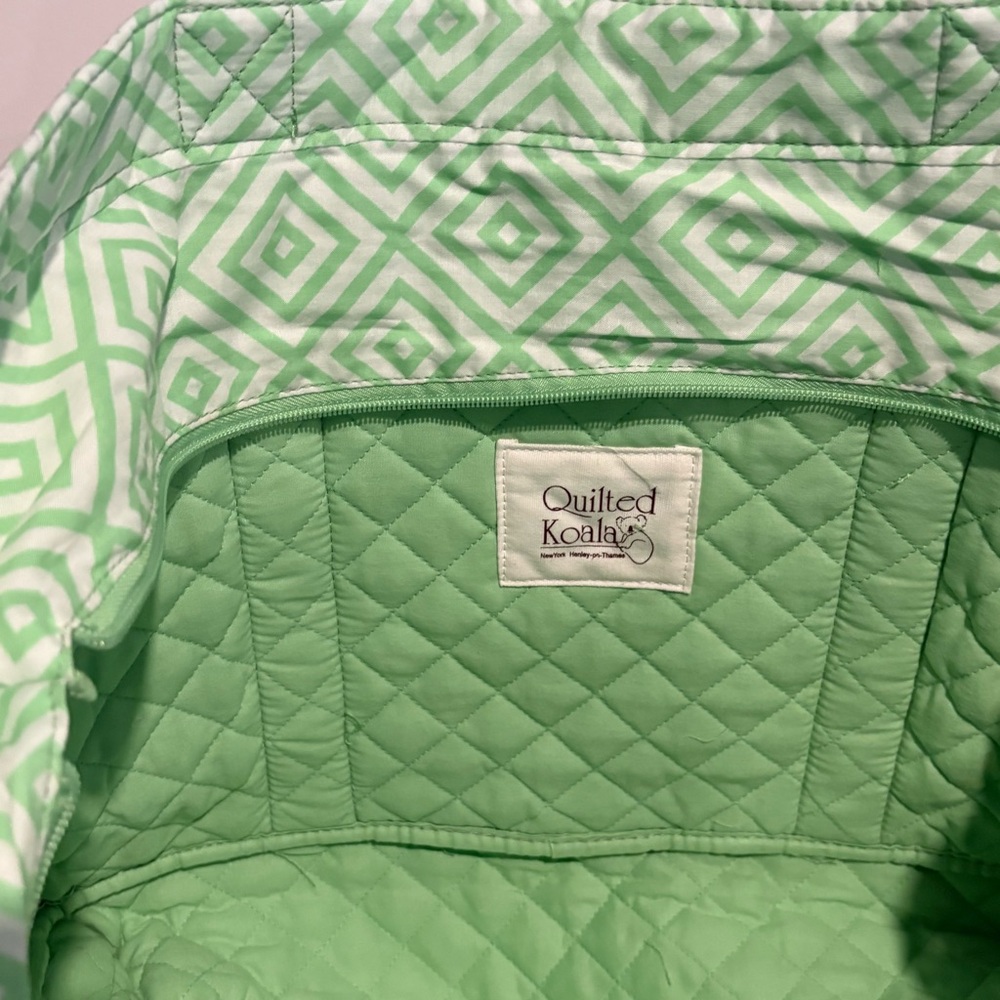 NWT-Quilted Koala large geometric shape quilted double strap tote, green or pink - Picture 7 of 15